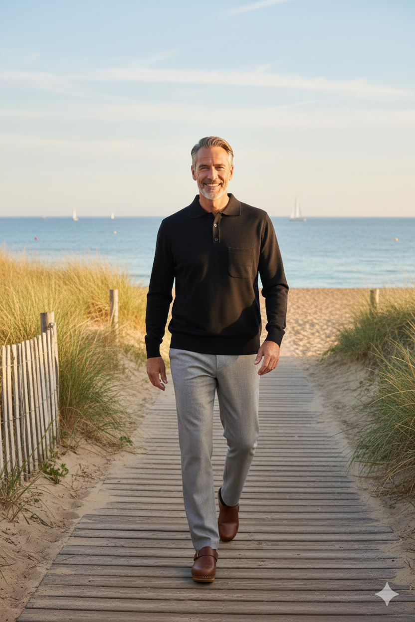 Oppland Erkek Kazak Premium Yün Tarzı Klasik Polo Yaka Düğmeli Cepli Rahat Tam Kalıp